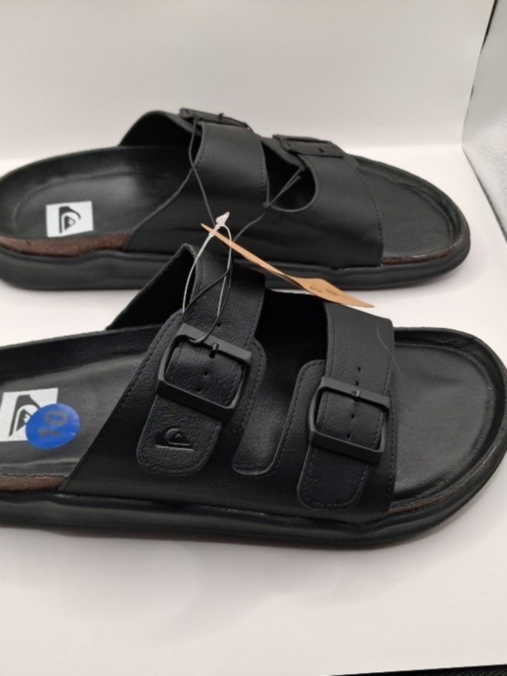Quiksilver Men's Black Double-Buckle Slide Sandals with Adjustable Straps